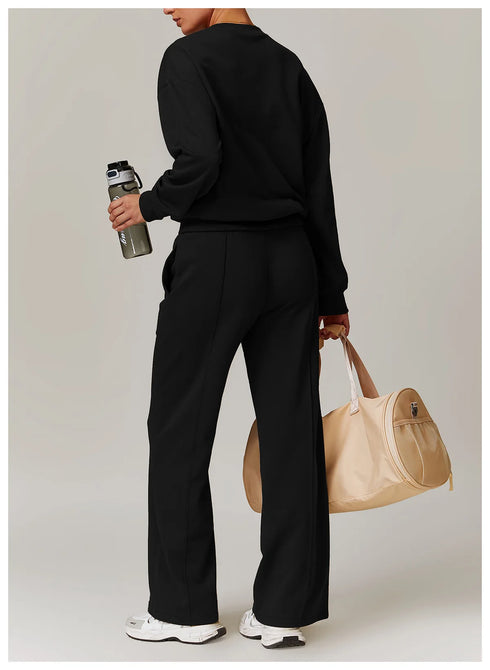 Women's 2-Piece Crewneck Top and Long Mid Rise Sports Pants Set